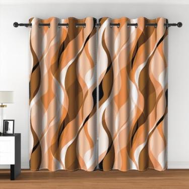 Imagem de Cortinas de janela listradas abstratas modernas retrô geométricas abstratas ombré cinza e laranja listradas cortinas blackout para sala de estar quarto cozinha café decoração 132 x 213 cm, 2 painéis