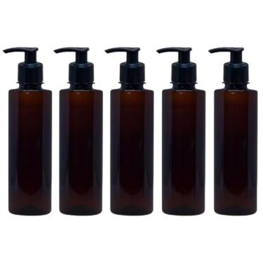 Imagem de Kit 5 Frascos Plástico Âmbar Válvula Pump Profissional Multiuso Capacidade 200ml