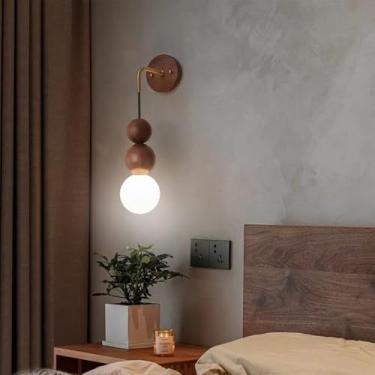 Imagem de GZZBMY Lâmpada de parede interna LED lâmpadas de parede de madeira vintage com abajur de vidro moderno iluminação de parede de metal para sala de estar quarto escada cabeceira corredor (madeira escura