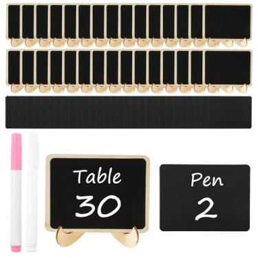Imagem de ZJRDYYK 30 peças de etiquetas de quadro-negro de mesa, mini placas reutilizáveis de madeira com suporte SND 2 canetas, etiquetas de alimentos para buffet de festa (estilo 1)