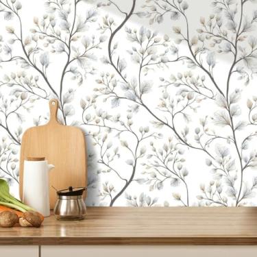 Imagem de ESSMOKO Papel de parede esboço flor fundo parede PVC impermeável autoadesivo papel de parede sala de estar quarto loja decoração adesivos magnólia grandiflora 45 * 500 cm