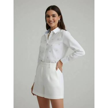 Imagem de Camisa Social Feminina com Strass Furta-cor Premium  Blusa de Luxo Man