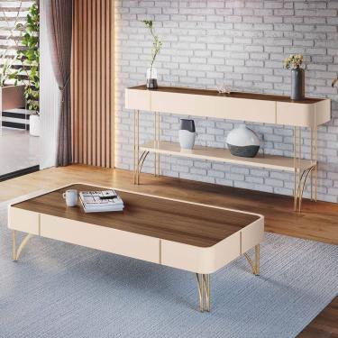 Imagem de Aparador de Sala Vivant e Mesa Cadenza Off/Castanho - HB Móveis