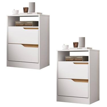 Imagem de Mesa de Cabeceira com Gavetas Kit 2 Sole Flex Branco/Freijó - Albatroz