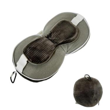 Imagem de Kit Almofada De Pescoço Viagem Com Máscara De Dormir Tapa Olho Com Travesseiro Conforto Avião Carro (Cinza Escuro Listra)