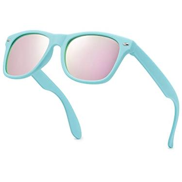Imagem de LEICO FASHION Óculos de sol retrô polarizados para meninos e meninas de 3 a 12 anos de idade, à prova de estilhaçamento, proteção UV e crianças, Turquesa | Revo Rose Gold, One size fits most