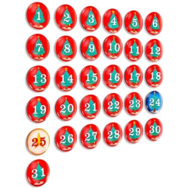 Imagem de Tellegloww 31 números grandes de calendário magnético de Natal, ímãs de calendário de Natal de vidro colorido para quadro branco apagável a seco, quadro branco magnético, geladeira (Natal, 3,5 cm)