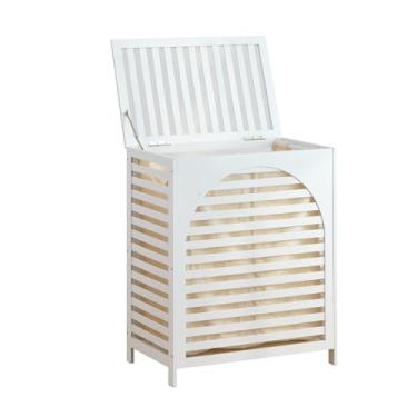 Imagem de Cesto de roupa suja com tampa, cesto de roupa de bambu com alças, saco de forro removível de 2 seções, cestos para estética do quarto, grande armazenamento para toalha de banho, lençóis ou brinquedos