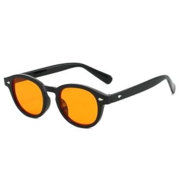 Imagem de Óculos de sol masculino retrô oval com rebites, proteção UV400, tendência punk, transparente, degradê, feminino (preto e laranja)