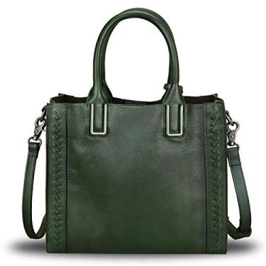 Imagem de Bolsa de couro legítimo feminina vintage feita à mão bolsa de ombro de couro de vaca, Verde, Medium