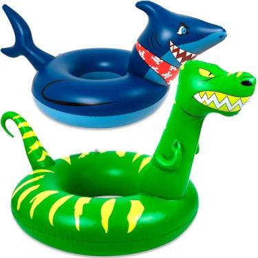 Imagem de Geefuun Peças Boias De Piscina Para Crianças E Adultos Infláveis Dinossauro Tubarão Flutuadores Anéis Aquáticos Suprimentos Festa