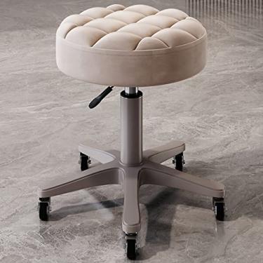 Imagem de Banqueta giratória redonda ajustável com rodas, assento confortável extra grosso, banco de couro PU com almofada para sala de estar, estúdio, loja, cozinha (cor: E, tamanho: 46 * 46 * (41-53) cm) (G