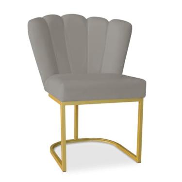 Imagem de Cadeira Pétala Estofada Veludo - Base Dourada Moderna para Sala de Jantar e Escritório (Base Metal, Capuccino)