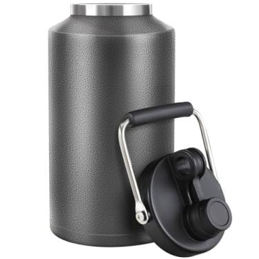 Imagem de GAGANIU Garrafa de água isolada, jarro de 1 galão com alça, garrafa de água grande de aço inoxidável de 3,6 g, boca larga, aspirador duplo para bebidas quentes e frias, preto texturizado