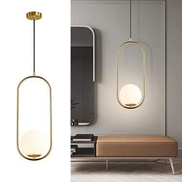 Imagem de BAZHIMAO Luminária pendente globo dourado moderno latão escovado único lâmpada suspensa de teto industrial ilha de cozinha com vidro fosco para sala de jantar quarto
