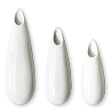 Imagem de Pacote com 3 vasos de parede de cerâmica branca, 29 + 14 cm + 15 cm, suporte de plantas de decoração moderna, vaso para plantas de interior, suportes de plantas aéreas, decoração de parede minimalista