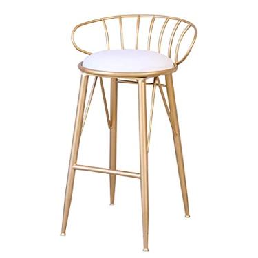 Imagem de UISLA Banqueta de bar para móveis, bar, barra de ferro com braço de metal dourado + assento de almofada de flanela, para cozinha, pub, balcão de jantar/branco/altura do assento: 65 cm
