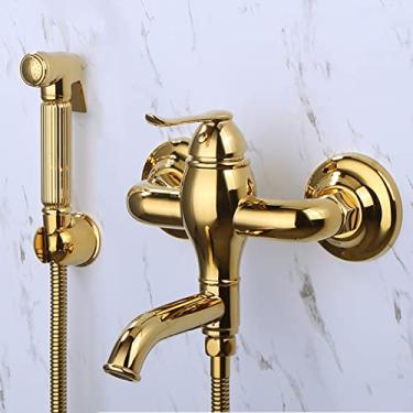 Imagem de MINJING Kit de pulverizador de bidê para vaso sanitário pulverizador de mão dourado acessório de vaso sanitário rotação 360 dupla alça bidê acessório torneira kit pulverizador para vaso sanitário, B