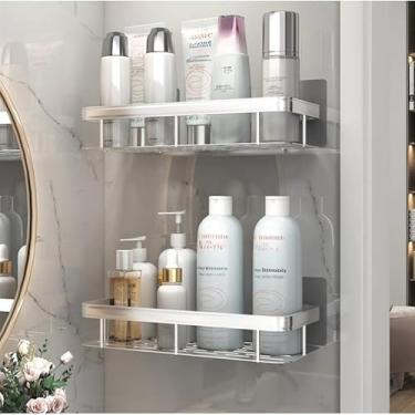 Imagem de Prateleira de Banheiro Sem Furo em Alumínio – Suporte Porta Shampoo e Sabonete com Fixação Adesiva Forte, Antiferrugem e Drenagem Rápida (Prata,2 Unidades)