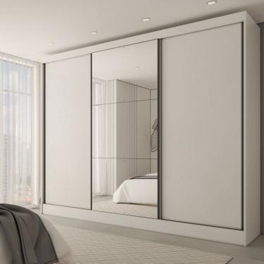 Imagem de Guarda-Roupa Casal Europa 3 Portas 4 Gavetas 100% Mdf com Espelho Branco - Panorama Móveis