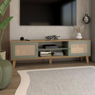 Imagem de Rack para TV Até 75 Polegadas Retro 2 Portas Carvalho/Menta - Panorama Móveis