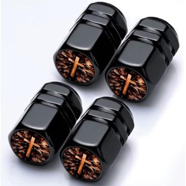 Imagem de Pacote com 4 tampas de haste de válvula de pneu, bíblia religiosa, cruz, acessórios para carros, caminhões, bicicletas, SUV, motocicletas, mais presentes de cruz cristã para homens e mulheres