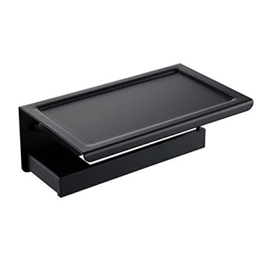Imagem de Conjunto de acessórios de banheiro preto fosco SUS304 suporte de papel de aço inoxidável suporte de escova de dentes barra de toalha prateleiras de banho, suporte de papel (suporte com placa)