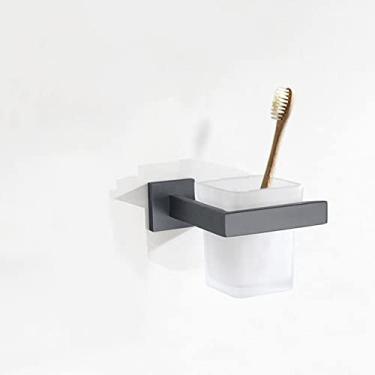 Imagem de Toalheiro de aço inoxidável metálico para banheiro suporte de papel higiênico escova de vaso sanitário gancho de toalha suporte de barra de toalha cinza inoxidável, suporte de papel (copo)