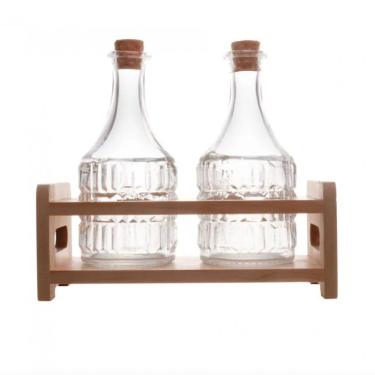 Imagem de Conjunto 2 Garrafas de Azeite Suporte em Madeira 180ml Lyor