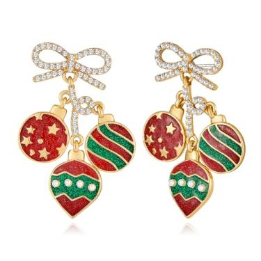 Imagem de ENSKEFEN Brincos de Natal para mulheres, lâmpada colorida, brincos de Natal, lindos brincos de rena, brincos de floco de neve, brincos de árvore de Natal, brincos de arco de boneco de neve, joias de