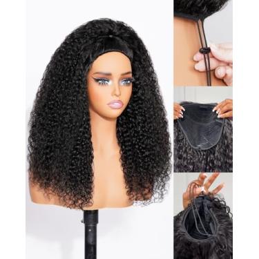 Imagem de Megalook hair Meia peruca de cabelo humano para mulheres negras, peruca 3 em 1, meia peruca cacheada crespo com cordão sem costura, clipe de cabelo humano Invisi, 61 cm