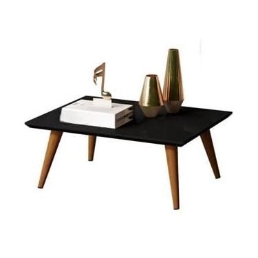 Imagem de Mesa de Centro Retangular em MDF com Pés Palito – Elegância e Estilo Retrô para Sala de Estar (Preto)