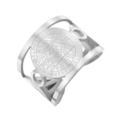 Imagem de TEAMER Anel Anjo Mágico Enoquiano Salomão Cabala Proteção Amuleto Aço Inoxidável Hexagrama Triângulo Joias Religiosas para Mulheres, One Size, Aço inoxidável, Sem Pedra Preciosa