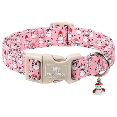 Imagem de MR.CHUBBYFACE Coleira rosa para cães de Natal, boneco de neve rosa, com fivela de liberação rápida, coleira macia e ajustável para cães pequenos, médios e grandes