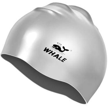 Imagem de Touca de natação de silicone - impermeável antiderrapante de alta elasticidade - mantém o cabelo seco, perfeita para homens e mulheres, touca de natação grande (cinza prata)