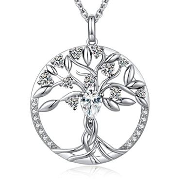 Imagem de Jiahanzb Colar de árvore genealógica para mulheres, presente para a mamãe - Pingente delicado da árvore da vida, joia significativa para o dia das mães, aniversário, aniversário, Large, Latão