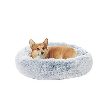 Imagem de Bedfolks Cama de cachorro calmante donut, Dia30 camas redondas fofas para cães médios, cama de cachorro de pelúcia antiansiedade, cama lavável à máquina para animais de estimação (azul claro, médio)