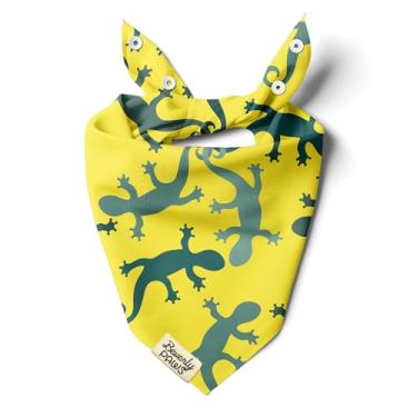 Imagem de BeverlyPaws Bandana de encaixe para cães pequenos, médios e grandes, lenço ajustável para cães e gatos, para meninas e meninos, roupas e acessórios engraçados para filhotes (lagartixa amarela, GG)
