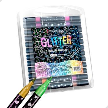 Imagem de Estojo de Canetas Glitter Ponta Dupla | Marcadores para Scrapbook, Lettering, Desenho e Bullet Journal | Cores Vibrantes com Brilho Exclusivo | Kits 12, 36 ou 48 Papelaria Fofa (36)