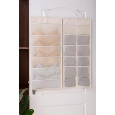 Imagem de Bolsa de armazenamento suspensa multifuncional, organizador de 15 bolsos de dupla face para uso doméstico, viagens e ao ar livre (bege)