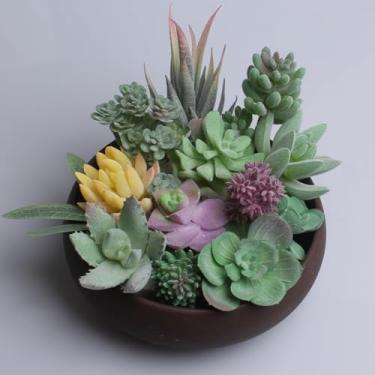 Imagem de Suculentas artificiais, 12 peças, suculentas falsas, plantas artificiais, pequenas, falsas, suculentas, sem vaso, para decoração de arranjo de jardim, verde, amarelo, roxo