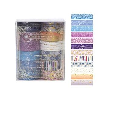 Imagem de Conjunto de adesivos Washi com 12 rolos de 2 m, padrão de bronzeamento decorativo para artes, artesanato, materiais de diário, scrapbook, cartão