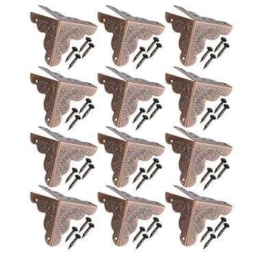 Imagem de Protetores decorativos de canto de ferro, 12 peças de caixa vintage de joias de presente para mesa, estojos de madeira