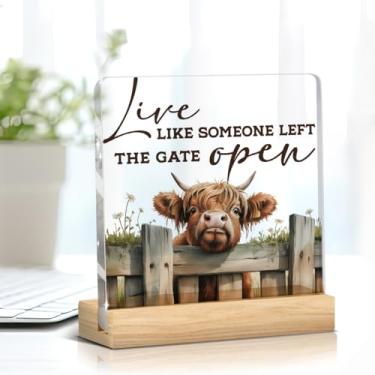 Imagem de Placa de decoração de vaca Highland com suporte, presentes de vaca Highland para mulheres, fazenda cottagecore animal, escritório, cozinha, banheiro, quarto, decoração de casa, placas decorativas de