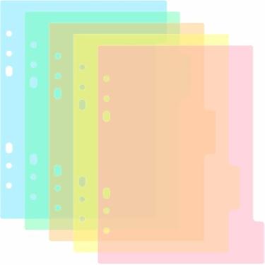 Imagem de 5 peças divisórias de tamanho A5 para fichário de 6 anéis com borda reforçada, divisória de índice de papel, guia de páginas, cartões de indexação e pasta de armazenamento de carimbos (5 divisórias