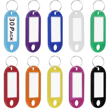 Imagem de 30 etiquetas de chave com janela de etiqueta, etiquetas de chaveiro de plástico, multicoloridas