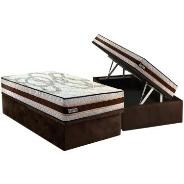 Imagem de Conjunto Box Baú Solteiro: Colchão Espuma Paropas Resiste Double Face Ag D45 + Base Crc Suede Brown (88x188)