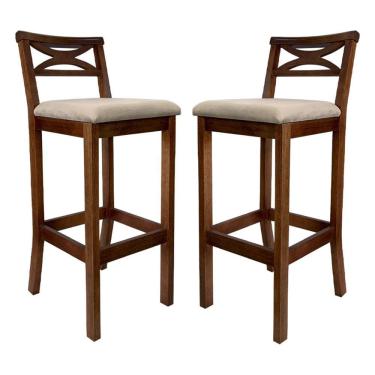Imagem de Kit 2 Banquetas de Madeira para Bancada de Cozinha Suede Bege