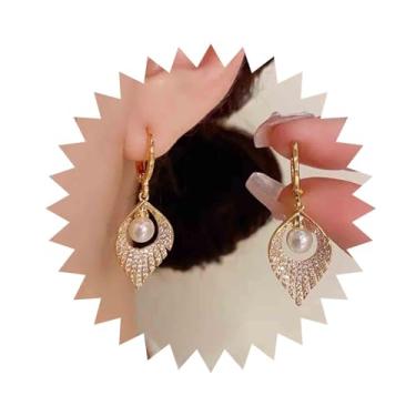 Imagem de Aneneiceera Brincos vintage de pérolas de folha de cristal CZ brincos de folha de zircão dourado brincos de folha de zircônia completa brincos pavimentados joias para mulheres, Zinco, nah