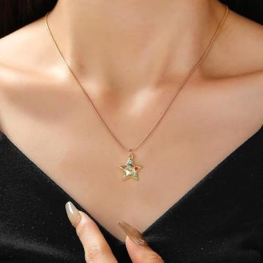 Imagem de Colar com pingente de pentagrama dourado com strass colorido cintilante enfeitado com correntes de osso de cobra modernas e modernas para festas e presentes de aniversário